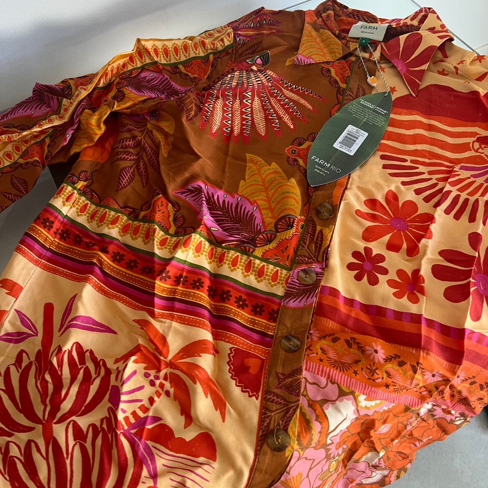 FARM RIO Forest Mixed Scarves Chemise Shirt Dress